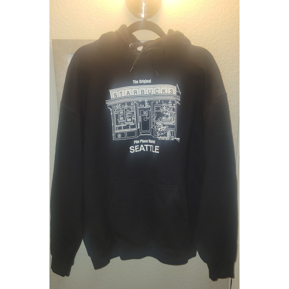 Port & Company The Original  Starbucks Pike Place Market Seattle Black Hoodie XL